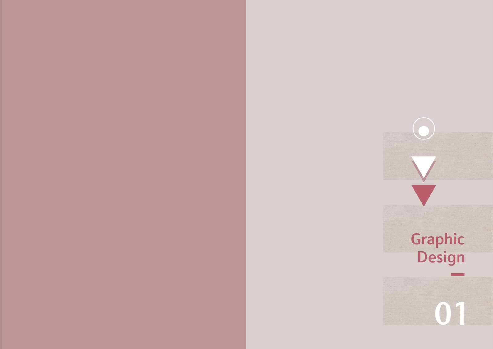 Chapter divider in dusty pink and beige with circle and triangle motifs, chapter title 'Graphic Design' and a large number 01.