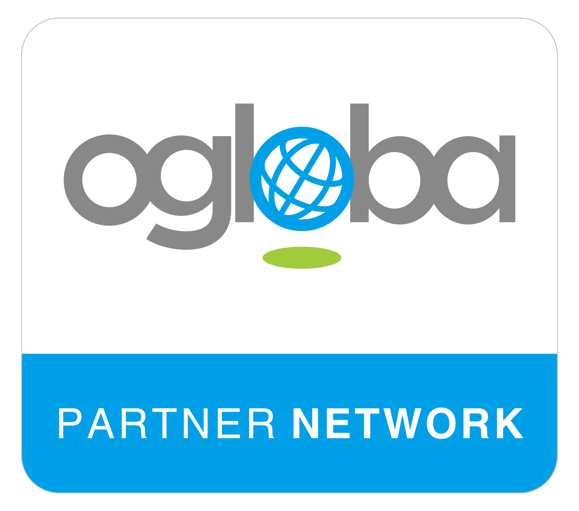 Ogloba Partner Network badge with the color logo above a blue designation panel
