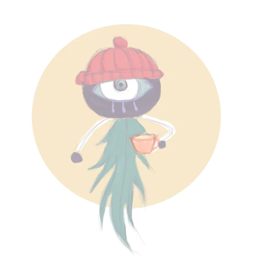 Looping hand-drawn animation of a large eye with feather-like lashes blinking softly