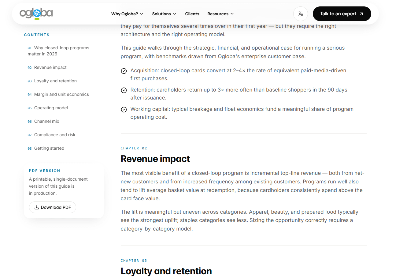 Benefits guide with persistent contents, chapter headings and a PDF-version link