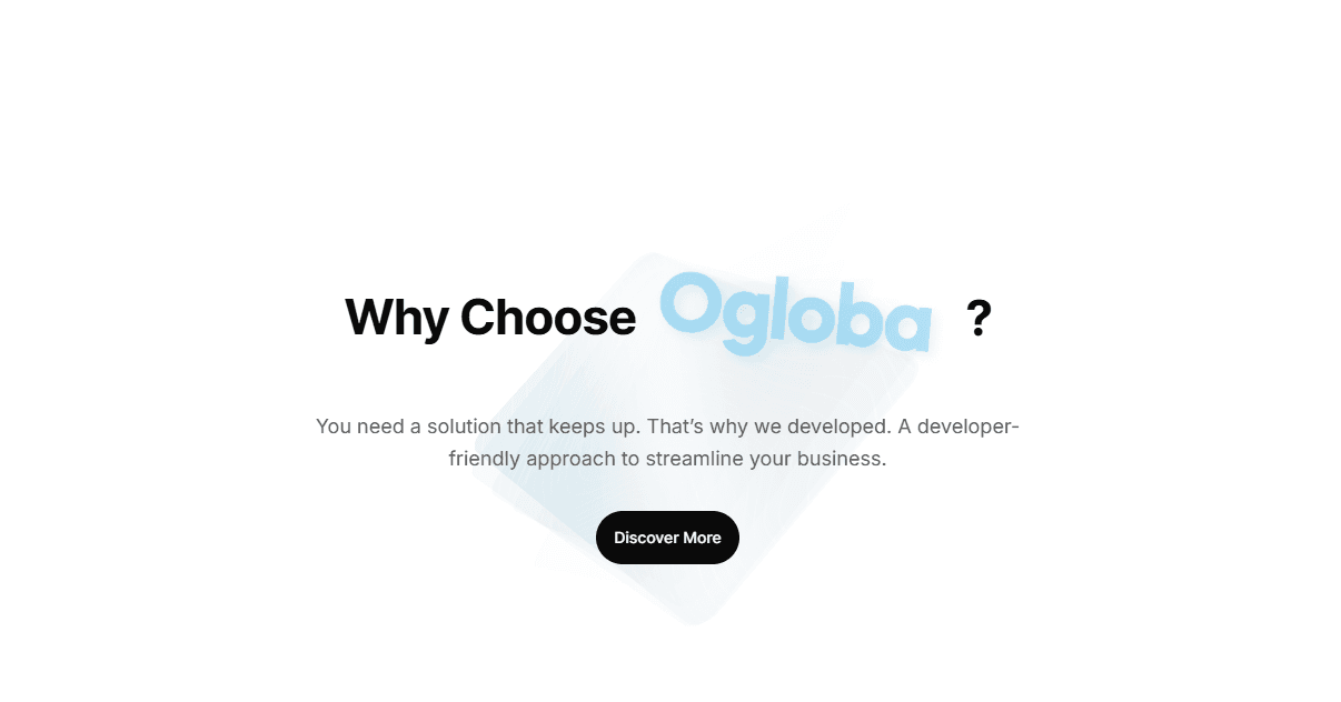 Why Choose Ogloba heading above a translucent rotated card
