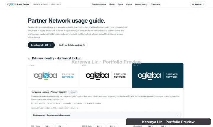 Partner Network horizontal lockup guide comparing color, black and white versions