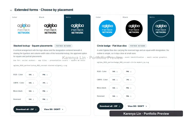 Stacked Partner Network lockup and circular badge with use cases and format choices